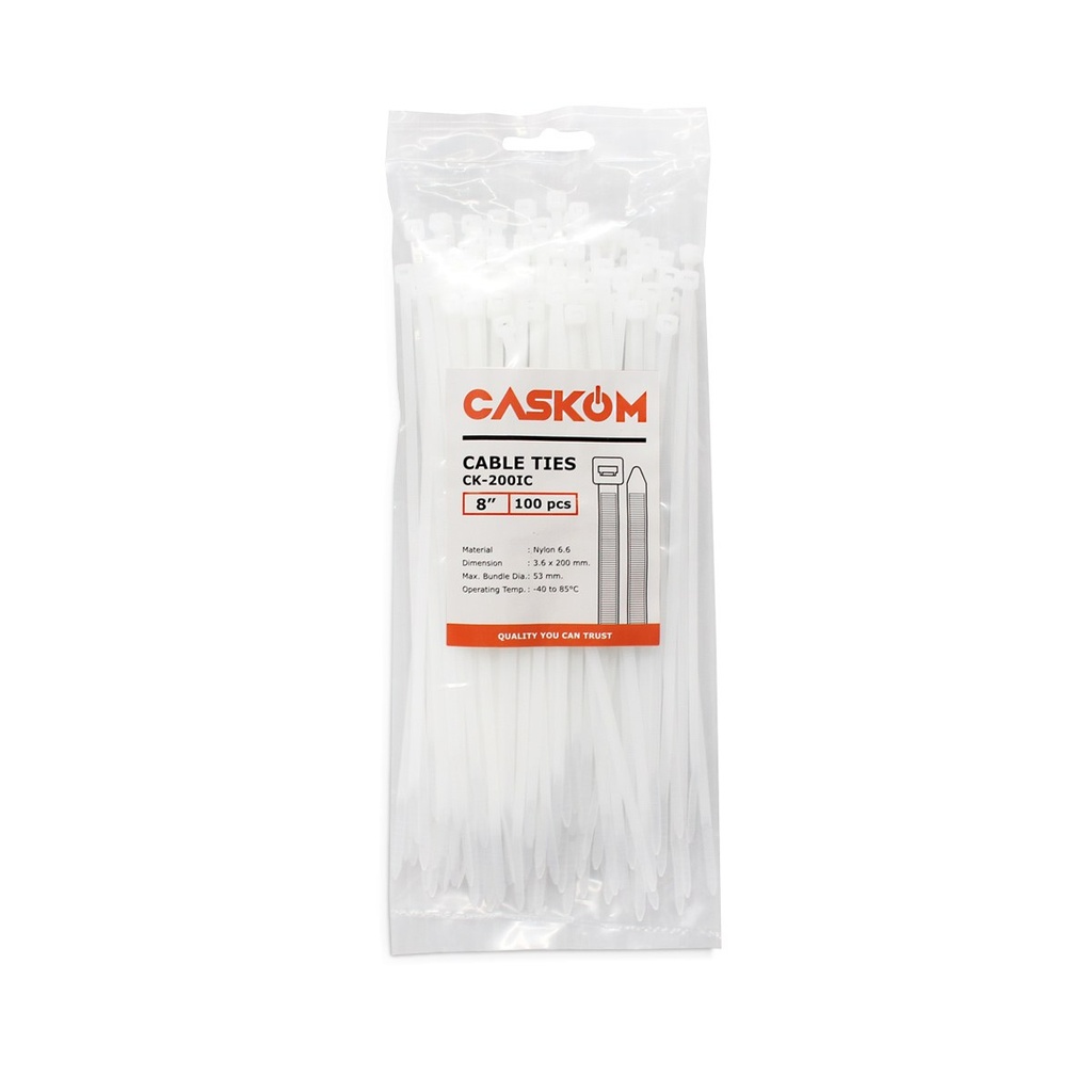 เคเบิ้ลไทร์(Caskom) ขาว 8"*3.6*200mm (PK100) [220PK/CT]