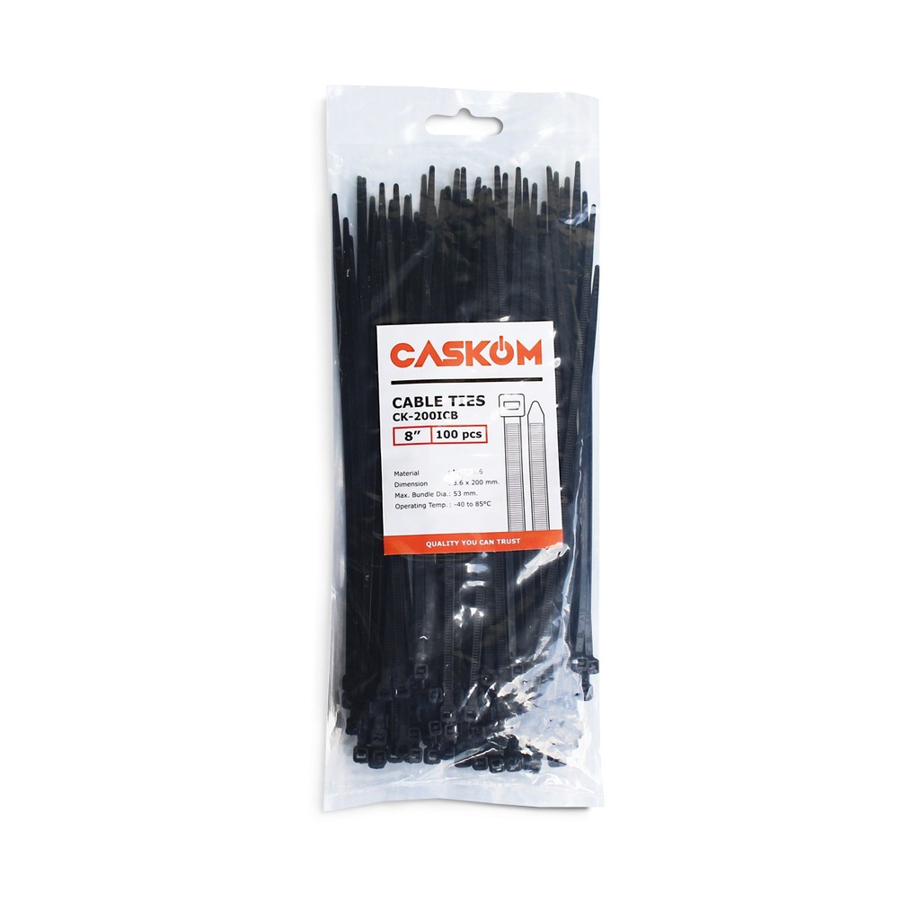 เคเบิ้ลไทร์(Caskom) ดำ 8"*3.6*200mm (PK100) [220PK/CT]